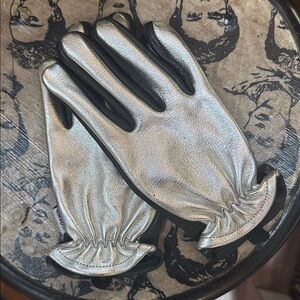 Silver & Black Leather Motorcycle Gloves